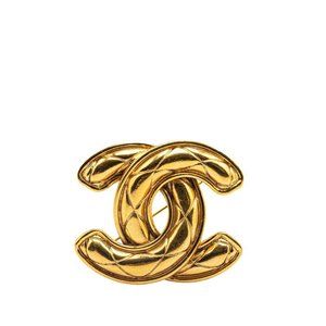 CHANEL Coco Mark Matelasse Brooch, Gold Plated, Women's